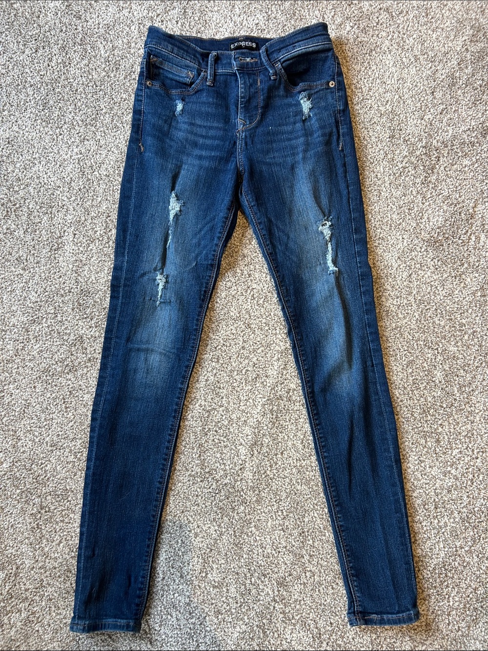 Express Skinny Distressed Jeans - Dark Blue